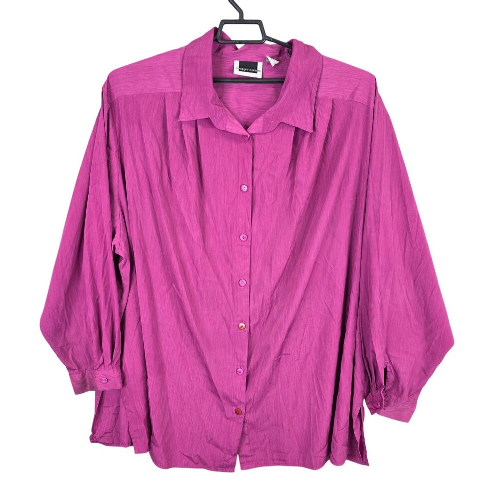Womens Maggie Barnes Pink Fuchsia Button Up Shirt Long Sleeve Polyester Size 5X